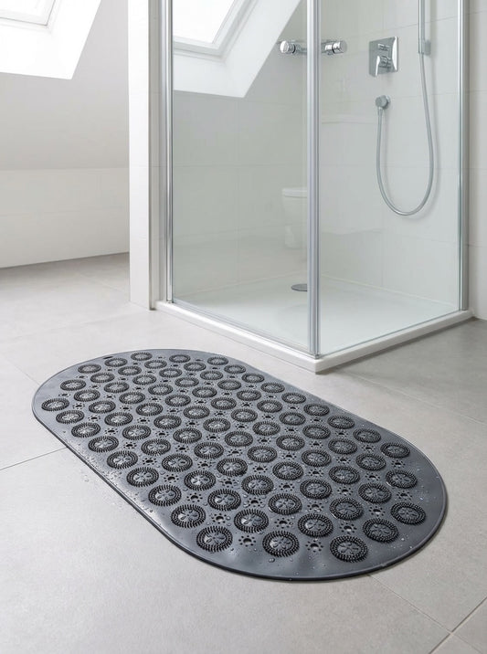 Vantuzlu Oval Masajlı Silikon Banyo Paspası Vantuzlu Banyo Ve Duş Kaydırmazı Banyo Paspası Antrasit