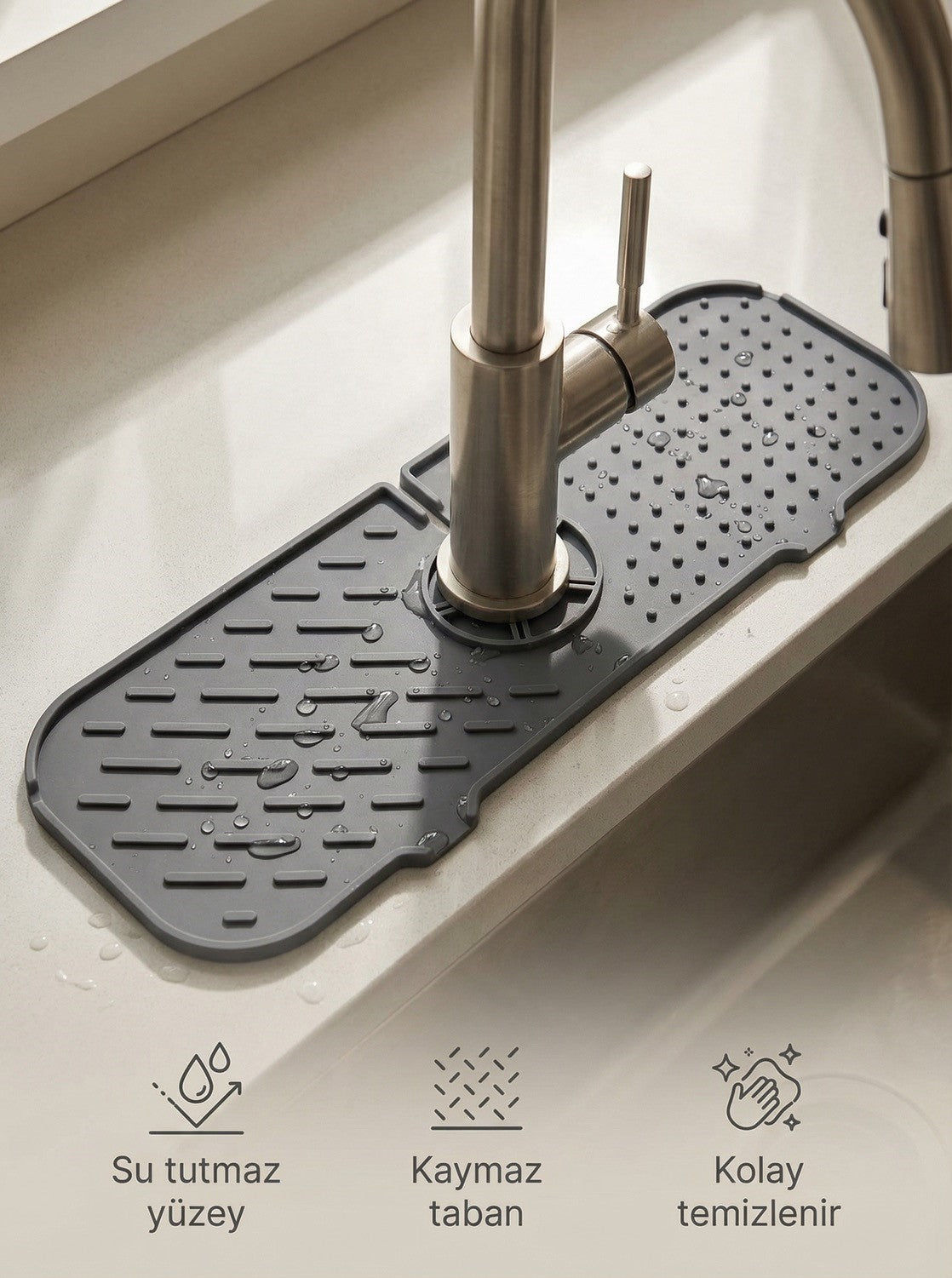 Gri Çift Desenli Musluk Altı