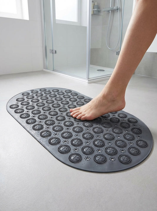 Vantuzlu Oval Masajlı Silikon Banyo Paspası Vantuzlu Banyo Ve Duş Kaydırmazı Banyo Paspası Antrasit