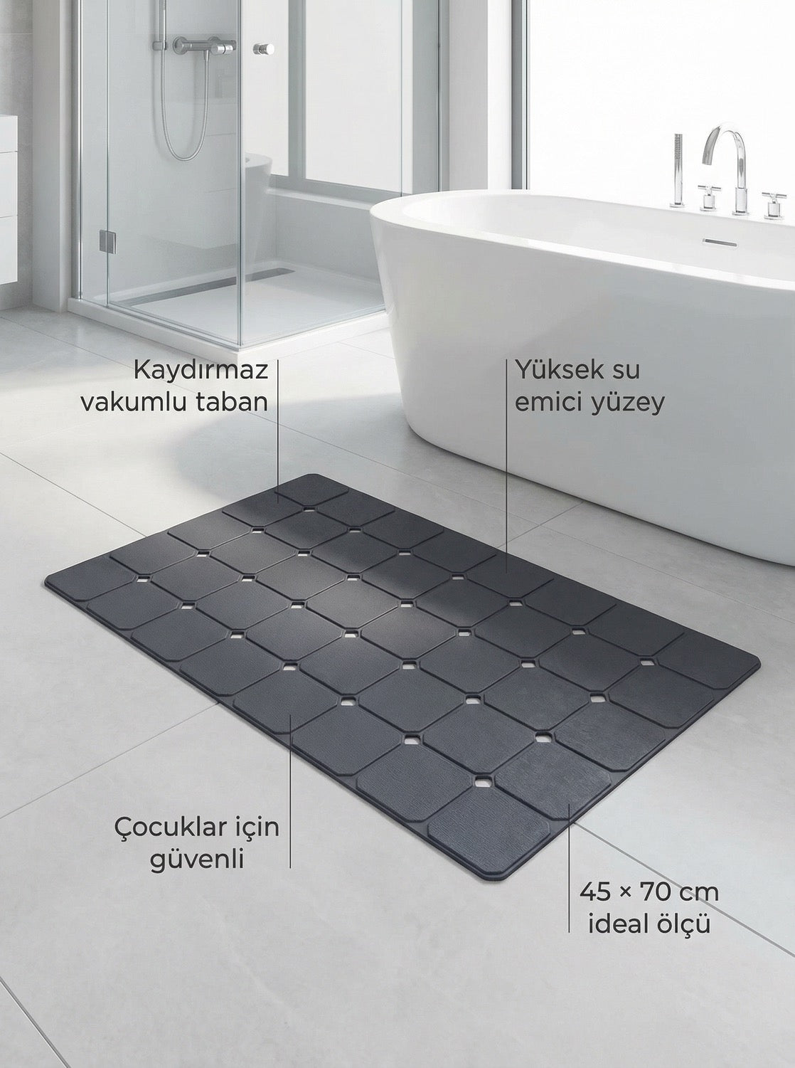 Aqua Luxe Vantuzlu Duş Kaydırmazı Katlanabılir Kaydırmaz Su Emici Banyo Paspası