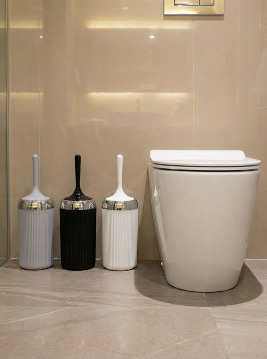 Silikon Tuvalet Fırçası Krom Kaplama Akıllı Kapak Soft Toilet Brush Siyah