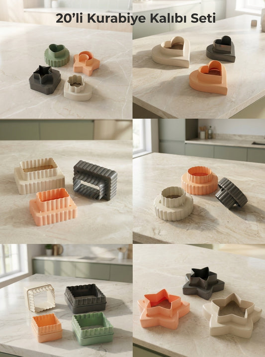 20'li Eğlence Geometrik Modelli Kurabiye Kalıbı Çift Taraflı Kalp Yildız Kare Daire Kurabiye Kalıp